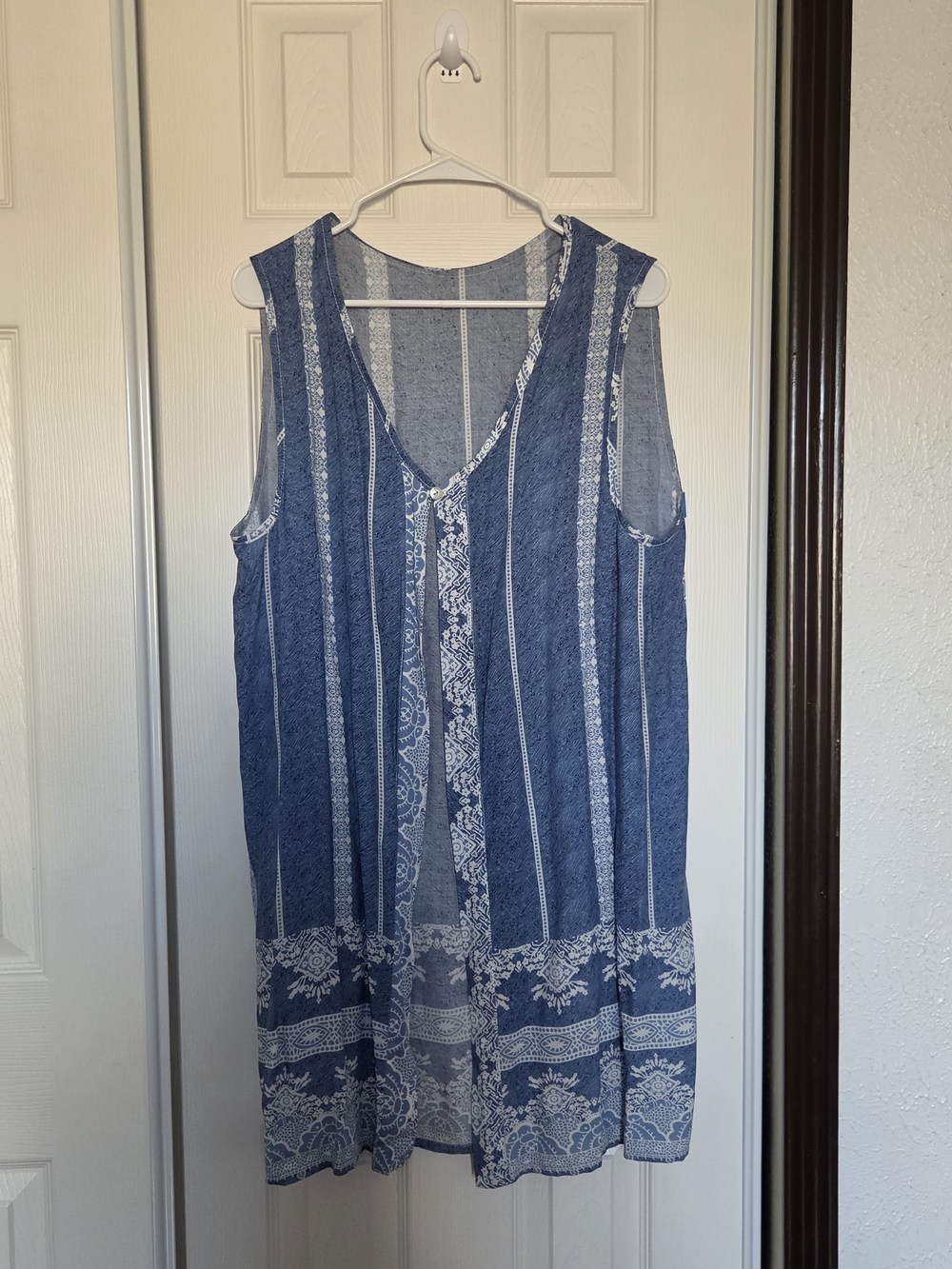 Blue Printed Sleeveless Tunic Top